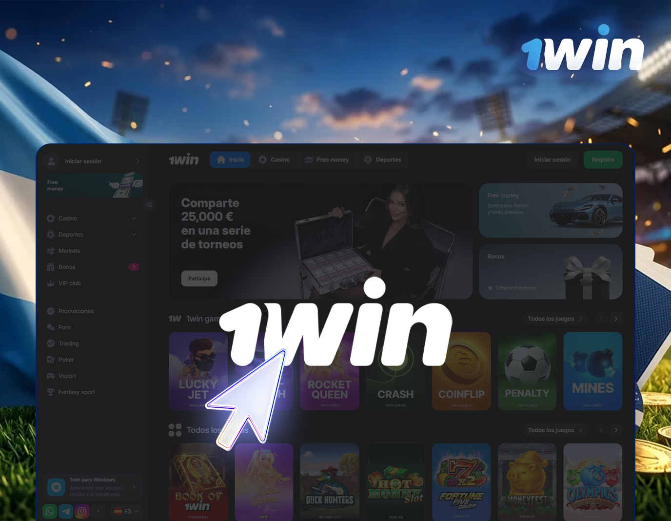 Para registrarse en 1win Argentina debe ir al sitio web oficial