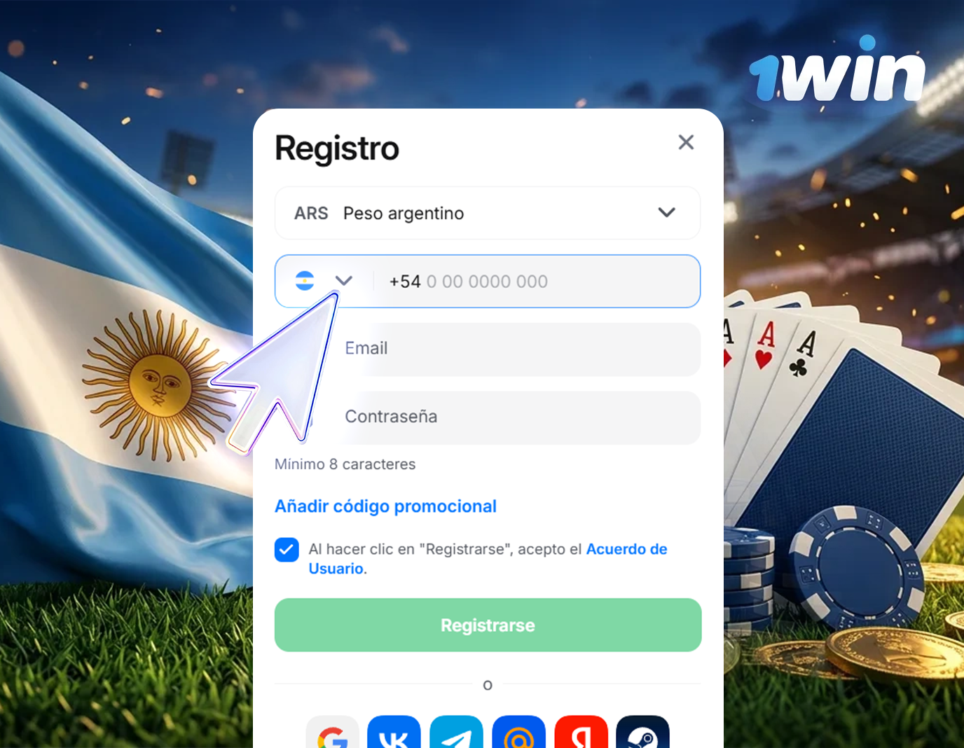 Ingrese el número de Teléfono para registrarse en 1win Argentina