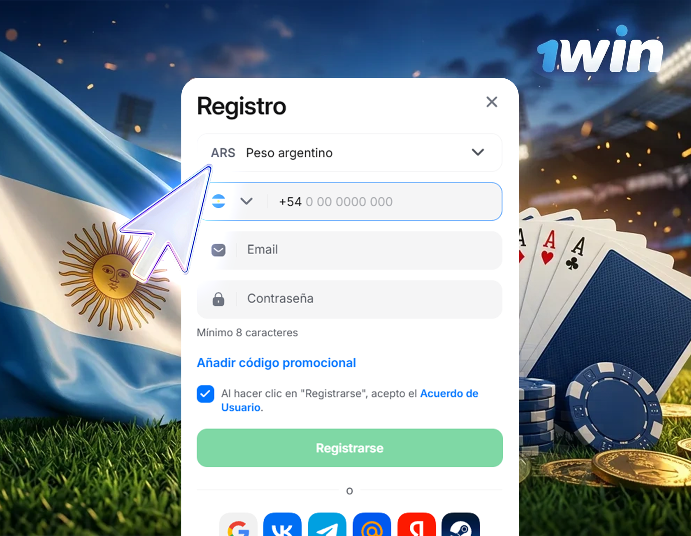 Elija su moneda para registrarse en 1win Argentina