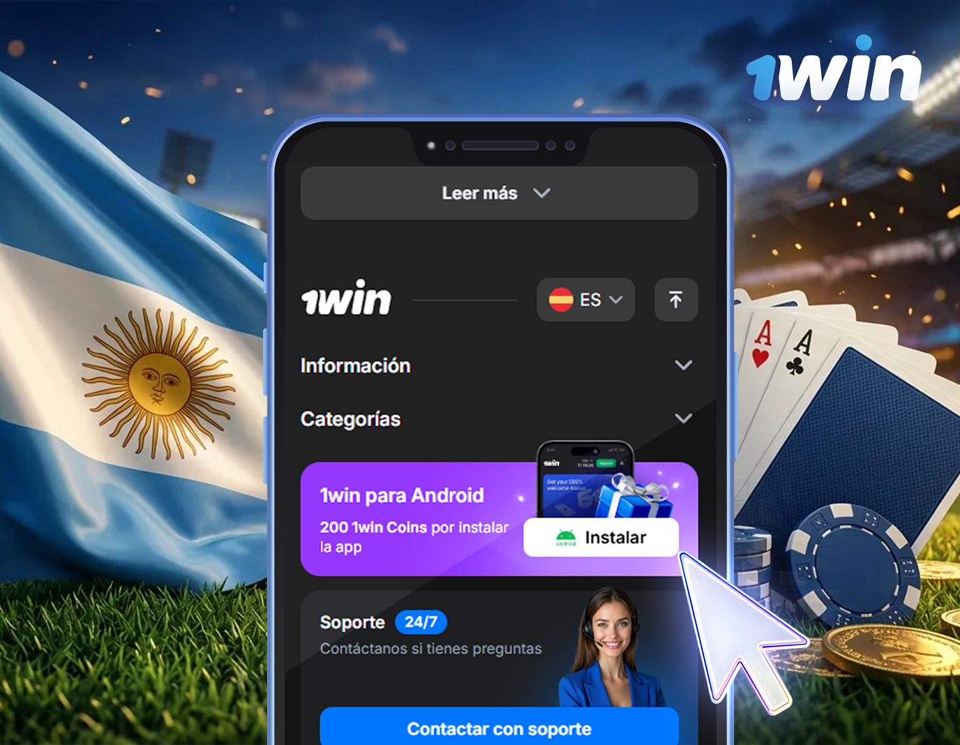 Encuentra el botón de descarga de la aplicación 1win Argentina en Android