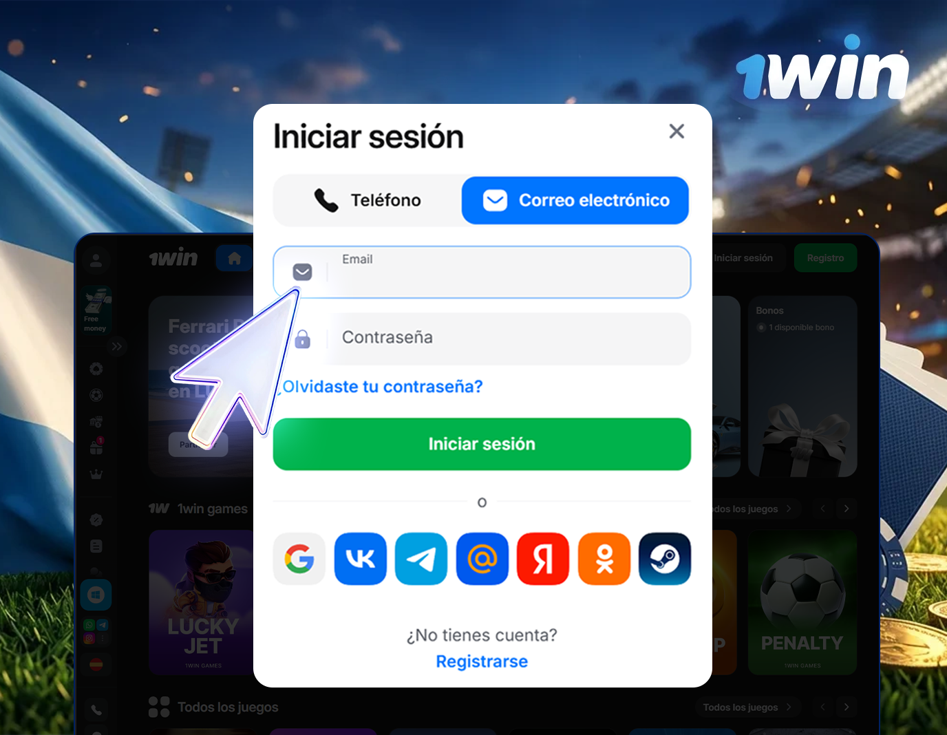 para iniciar sesión en 1win Argentina, ingrese sus datos