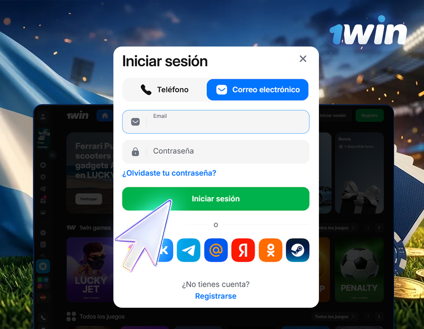 Inicie sesión en 1win Argentina haciendo clic en el botón