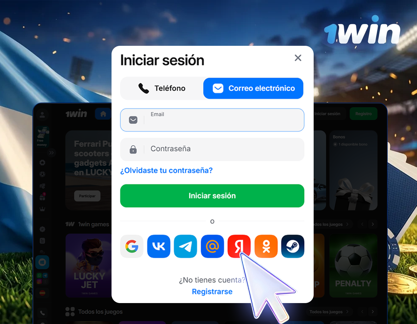 Puede iniciar sesión en 1win Argentina a través de la red social